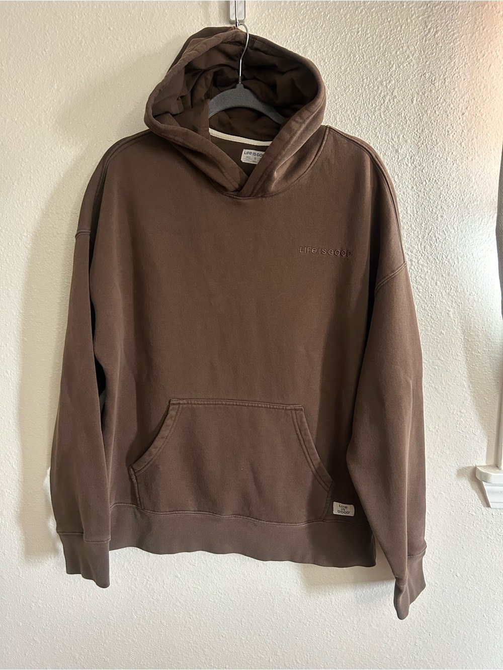 Life Is Good Embroidered Midweight Fleece Chocolate Brown Hoodie Mens S
